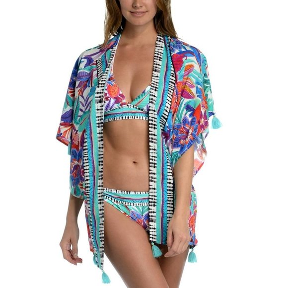 La Blanca Tropics of Tropez Collection Printed Coverup Kimono - Picture 1 of 4
